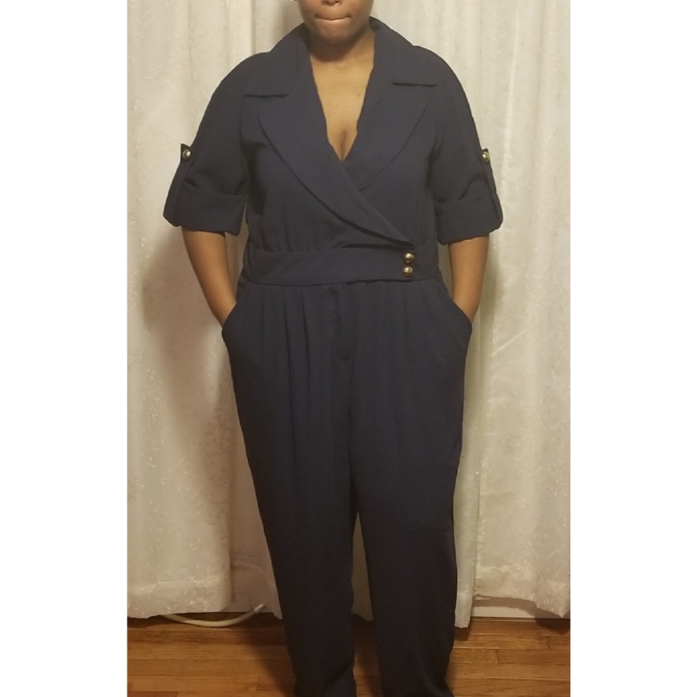 Navy Blue Jumpsuit with Gold Buttons